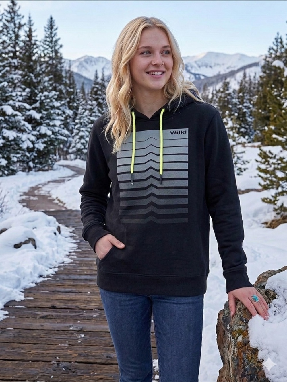 NWOT Volkl Black Hoodie with Reflective Gray Graphic